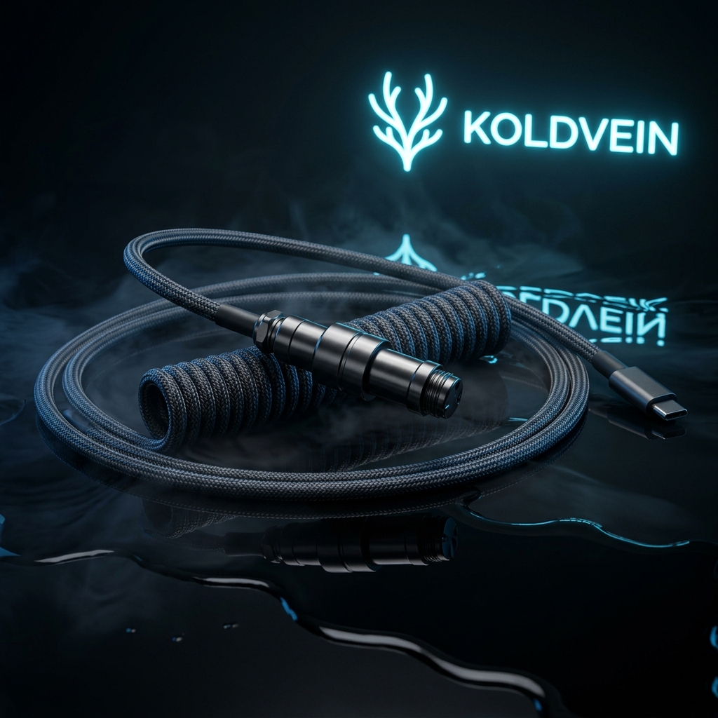 CORD coiled USB-C cable in dark braided sleeving