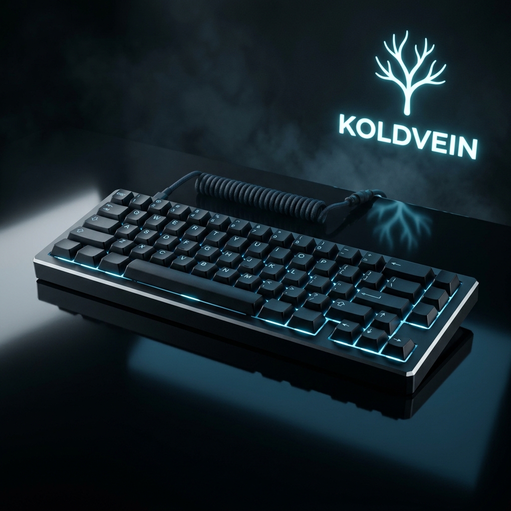 VEIN 65 aluminium mechanical keyboard, three-quarter view under cold light